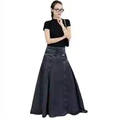 美洋 斜纹炒盐宽袢腰牛仔长裙 女款