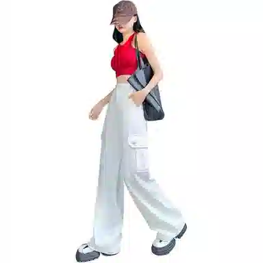 淑好百 白色阔腿裤街头牛仔裤 女款