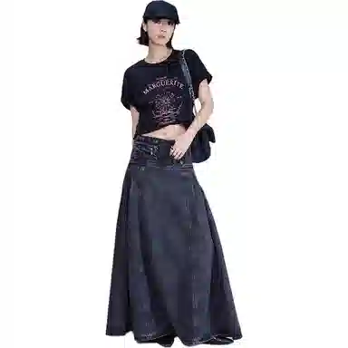 美洋 斜纹炒盐宽袢腰牛仔长裙 女款