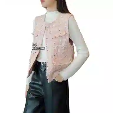 美洋 羊毛混纺花呢编织银扣马甲 女款