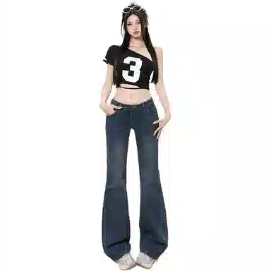 淑好百 弹力修身微喇叭中低腰牛仔裤 女款