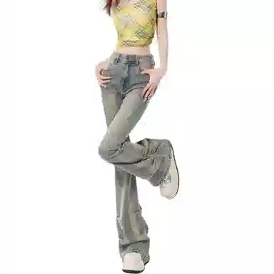 小卷要加油 高腰适中修身喇叭牛仔裤 女款