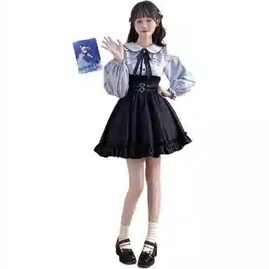 桴生 甜美可爱娃娃领露肩衬衫上衣收腰半身裙子女两件套秋季 长袖连衣裙 女款