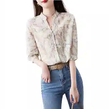 【dme】 法式印花短袖衬衫 女款 砾石色