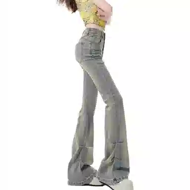 小卷要加油 高腰适中修身喇叭牛仔裤 女款