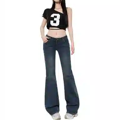 淑好百 弹力修身微喇叭中低腰牛仔裤 女款