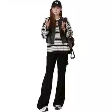 美洋 亚麻棉条纹圆领针织衫 女款