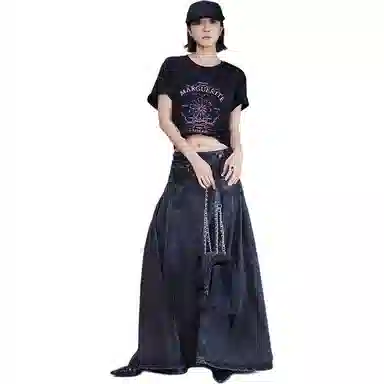 美洋 斜纹炒盐宽袢腰牛仔长裙 女款