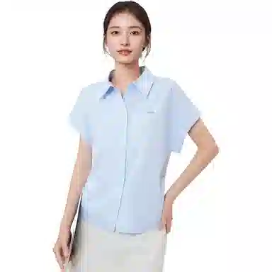 爱依服 简约舒适纯色翻领短袖衬衫 女款