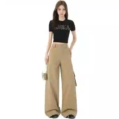 淑好百 多口袋设计复古阔腿高腰牛仔裤 女款