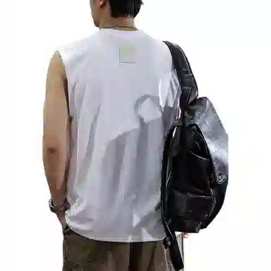 遨宇 美式休闲极简风潮牌印花绣标透气网眼针织运动学院风潮流刺绣肌理感坎肩无袖背心 男女同款