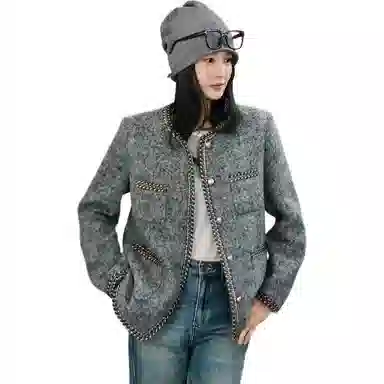 美洋 绵羊毛混纺粗花呢圆领夹克 女款