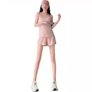 欧迪芬  跑步运动女夏季薄款时尚清爽轻盈修身塑形两件套显瘦防走光短裤速干背心瑜伽上衣罩衫晨跑服  健身套装  女款