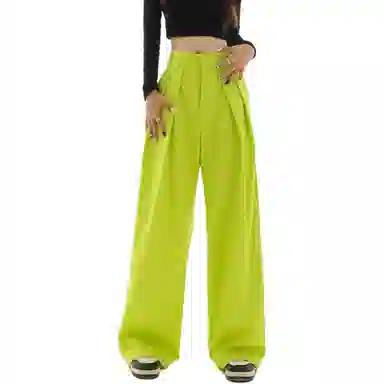 识恩 韩版辣妹褶皱高腰显瘦裤子休闲裤 女款