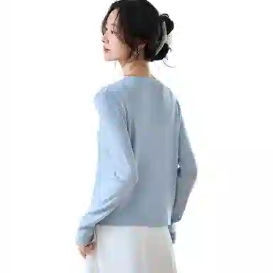 曲韩 针织开衫配吊带两件套纯色常规长袖休闲套装 女款