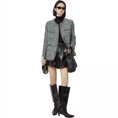 美洋 绵羊毛混纺粗花呢圆领夹克 女款