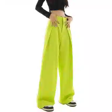 识恩 韩版辣妹褶皱高腰显瘦裤子休闲裤 女款