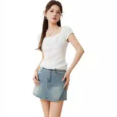 爱依服 小女人通勤纯色短袖衬衫 女款 白