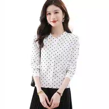 曲韩 波点常规长袖针织衫 女款