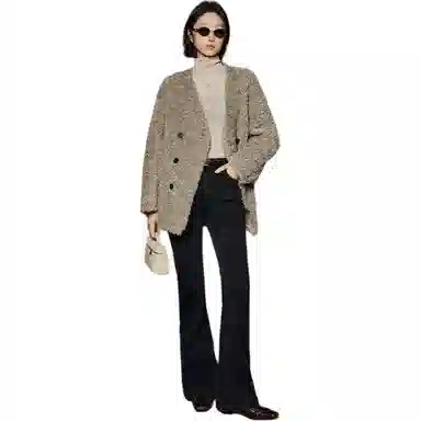 美洋 绵羊毛双排扣仿保暖大衣 女款