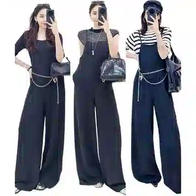 美洋 宽松简约百搭高腰长裤背带裤 女款