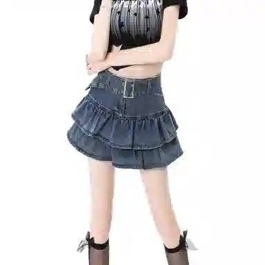 棉购 辣妹防走光半身裙蓬蓬裙简约舒适牛仔短裙 女款