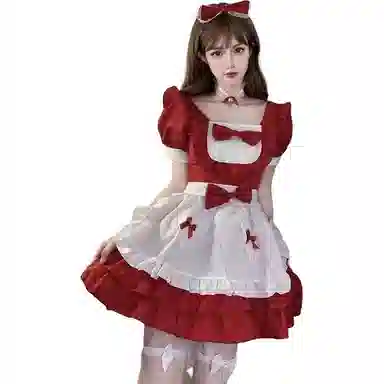 棉购 拼接方领泡泡袖中腰短裙萝莉装 女款