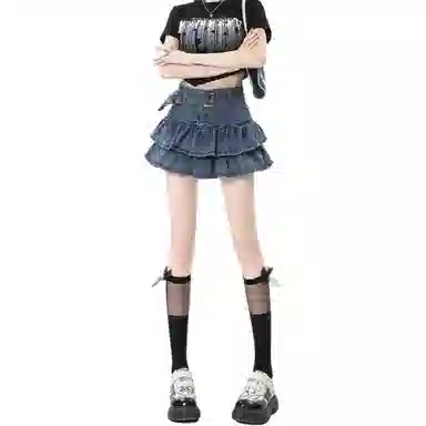 棉购 辣妹防走光半身裙蓬蓬裙简约舒适牛仔短裙 女款