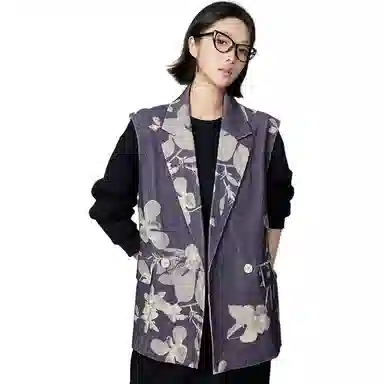 美洋 灯芯绒印花双排扣马甲 女款