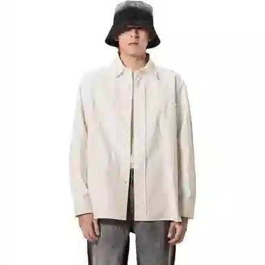 速写 纯色拼接休闲长袖衬衫 男款