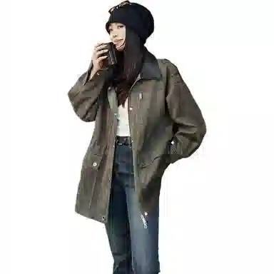 美洋 仿麂皮复古撞色夹克 女款