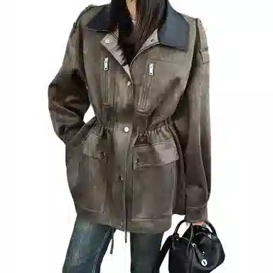 美洋 仿麂皮复古撞色夹克 女款