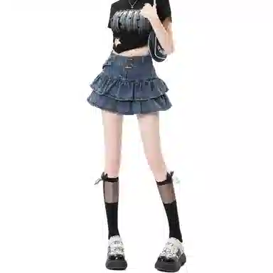 棉购 辣妹防走光半身裙蓬蓬裙简约舒适牛仔短裙 女款