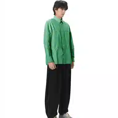 速写 纯色拼接休闲长袖衬衫 男款