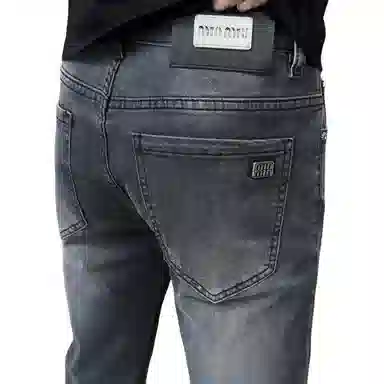 吉肯蒂 简约时尚男春夏季薄款潮流男士印花修身弹力小脚休闲百搭长裤牛仔裤 男款