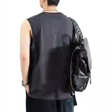 遨宇 美式休闲极简潮牌印花痞帅纯棉坎肩情侣宽松大码圆领休闲无袖背心 男女同款