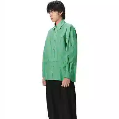 速写 纯色拼接休闲长袖衬衫 男款