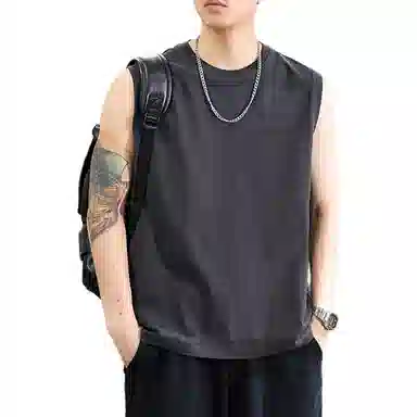 遨宇 美式休闲极简潮牌印花痞帅纯棉坎肩情侣宽松大码圆领休闲无袖背心 男女同款