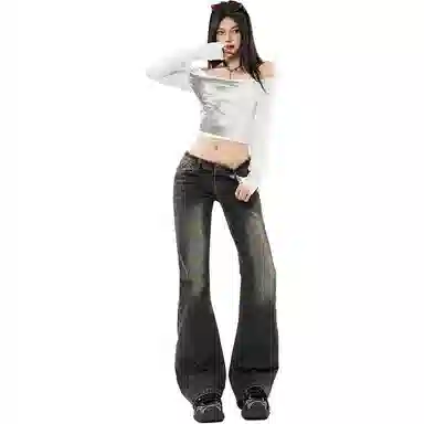 淑好百 水洗工艺低腰微喇牛仔裤 女款