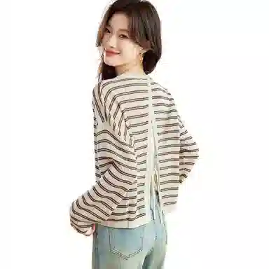 曲韩 镂空设计感条纹长袖衬衫 女款