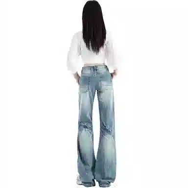 淑好百 复古裂纹宽松低腰牛仔裤 女款