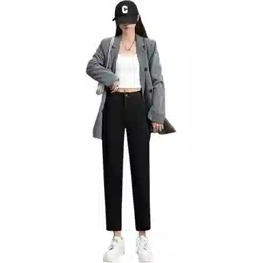 棉购 高腰休闲哈伦西装裤 女款 春季/单扣款/平口