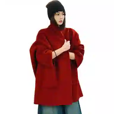 美洋 红色羊毛桑蚕丝大衣 女款