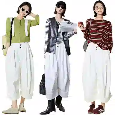 美洋 全棉斜纹砂洗卷边休闲裤 女款