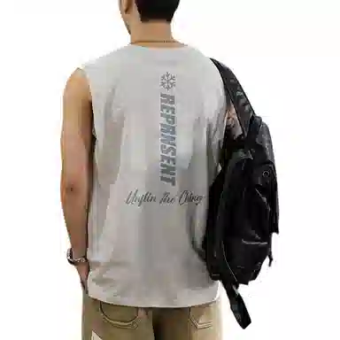 遨宇 美式休闲极简潮牌印花痞帅纯棉坎肩情侣宽松大码圆领休闲无袖背心 男女同款