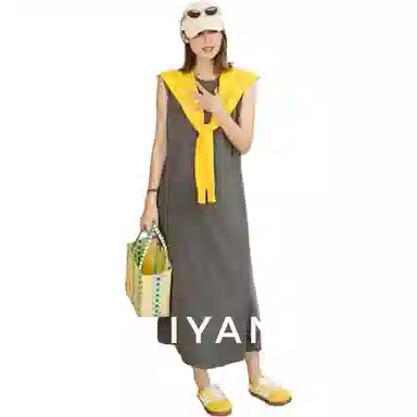 美洋 天丝苎麻圆领宽松长袖连衣裙 女款