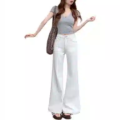 黛尔佳人 设计感拖地简约裤子牛仔裤 女款