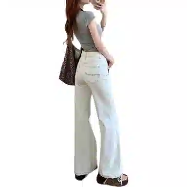 黛尔佳人 设计感拖地简约裤子牛仔裤 女款