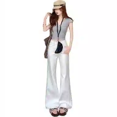 黛尔佳人 设计感拖地简约裤子牛仔裤 女款