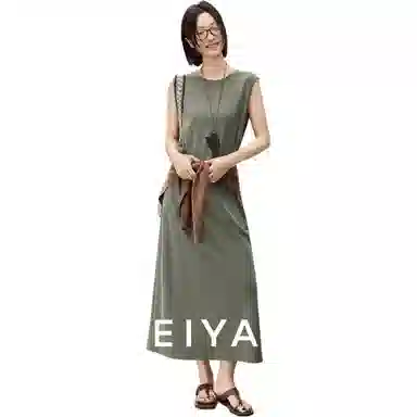 美洋 天丝苎麻圆领宽松长袖连衣裙 女款